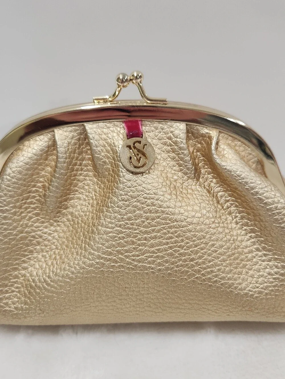Victoria's Secret VS Gold Kiss Lock Pebbled Faux Leather Cosmetic Bag Pouch